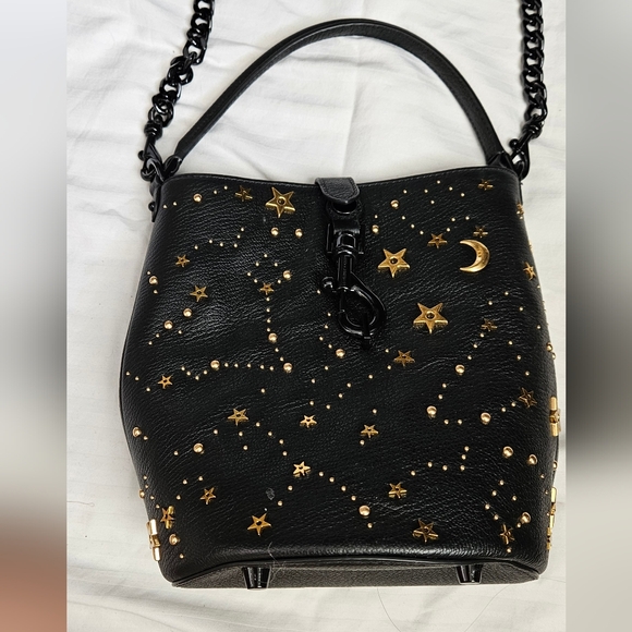Rebecca Minkoff Black Edie Celestial Bucket Tote Gold Stars - Picture 10 of 10